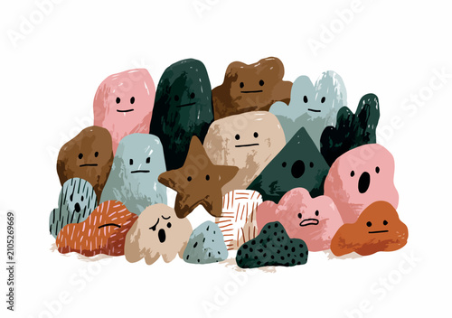 Cute Abstract Creature Characters Group in Minimal Hand Drawn Style