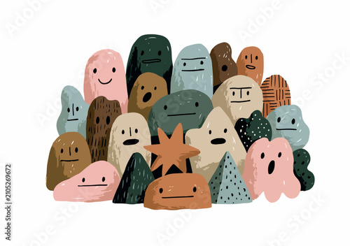Cute Abstract Creature Characters Group in Minimal Hand Drawn Style