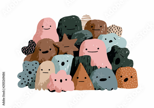 Cute Abstract Creature Characters Group in Minimal Hand Drawn Style