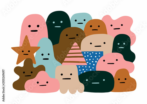Cute Abstract Creature Characters Group in Minimal Hand Drawn Style