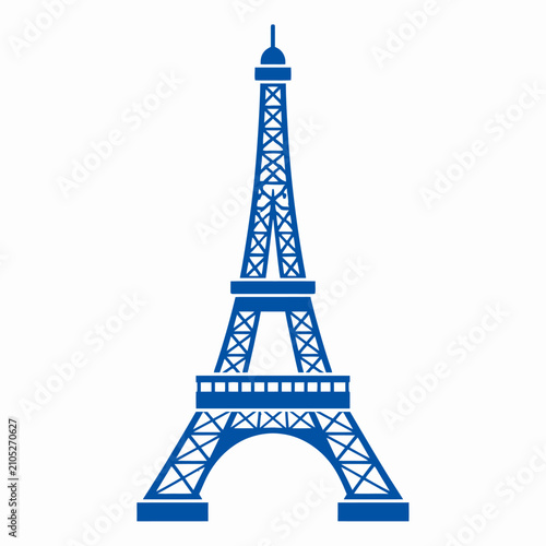 Blue Eiffel Tower Silhouette Icon Representing Paris France Landmark Architecture.