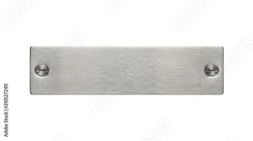 Brushed metal plate with two screws isolated on transparent background