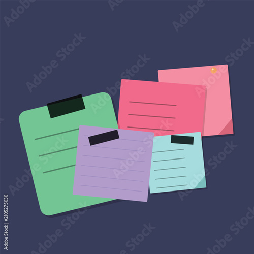 Colorful sticky note papers and checklists on a clean simple background