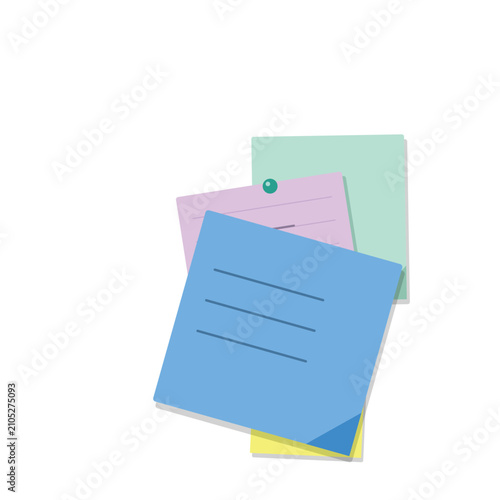 Stack of colorful sticky notes with lines for writing isolated on white background