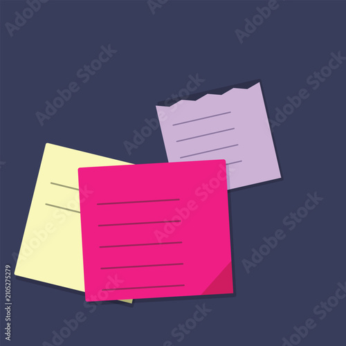 Three colorful sticky notes with written lines isolated on a white background