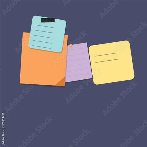 Colorful sticky notes and office paper documents organized on a desk