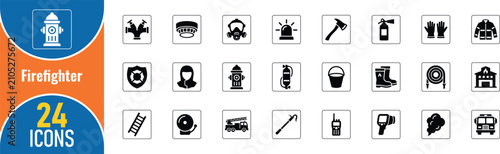 Foto Firefighter solid icon set vector for emergency rescue and fire prevention with