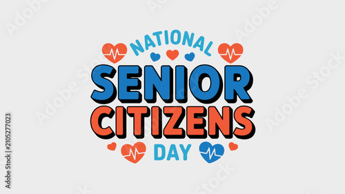 National Senior Citizens Day with blue and orange text and heart pulse Transparent Background