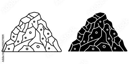 Photography Rock climbing wall with handholds in outline and silhouette on white background