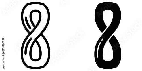 Konstfotografi Infinity symbol in outline and solid black styles on white background representi