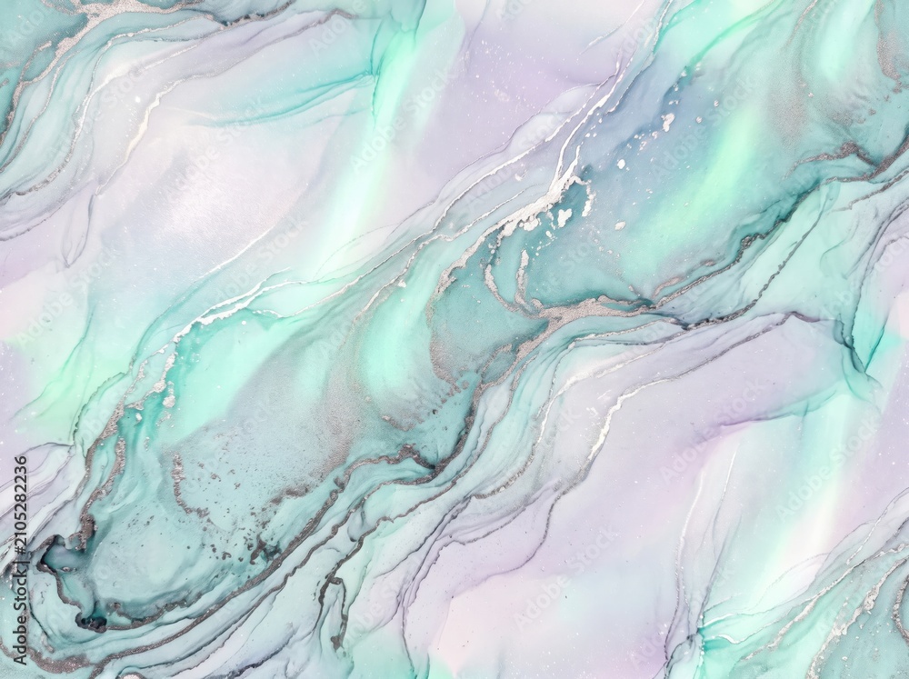 Fototapeta premium Pastel Mint and Lavender Abstract Marble Background with Soft Fluid Texture