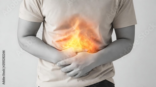 Man suffering from severe stomach pain and indigestion with indigestion