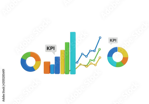 Colorful kpi charts and graphs vector icons isolated on transparent background