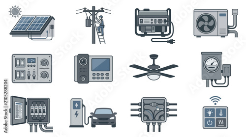 Фотография Collection of electrical and renewable energy icons.