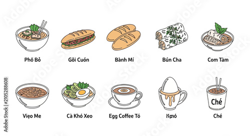 Cuadro en lienzo Vietnamese Food and Drink Variety.