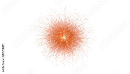 Abstract fuzzy sphere made of fine orange threads isolated on transparent backdrop.