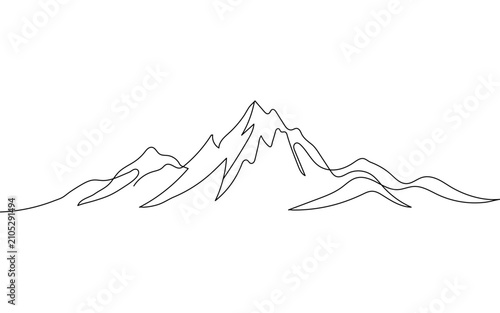 Minimalist mountain range continuous line art landscape vector