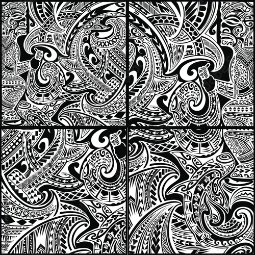 Polynesian tribal seamless pattern with Maori ornamental motifs, vector illustration