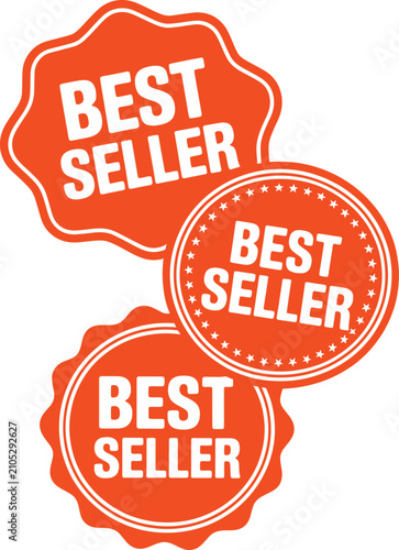Best seller tag collection in orange with star accents and scalloped edges for promotional use and promotion, shopping, and retail icons