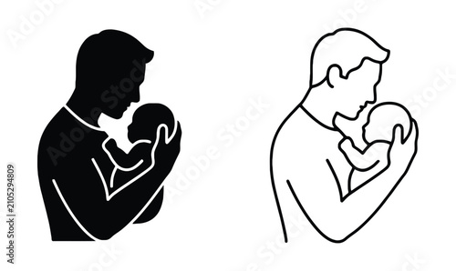Bild auf Leinwand Father Holding Baby Icons, Parent Child Love Symbol, Family Care Silhouette