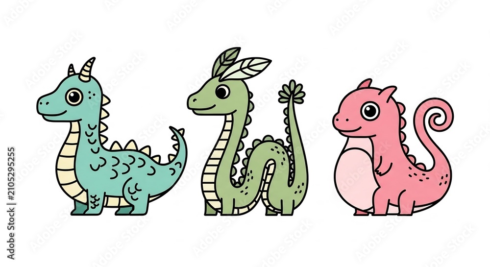 Naklejka premium Dragon character set in cute cartoon style