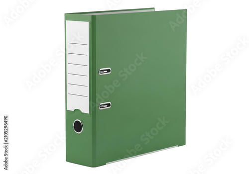 Green office folder with label on shelf isolated on transparent background