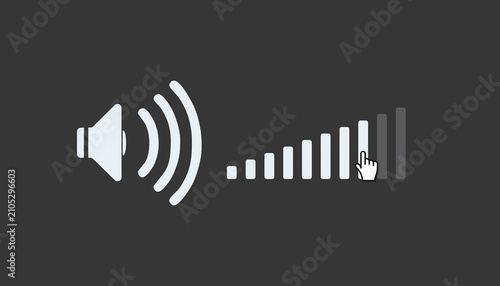 Illustration of a audio volume level control icon, sound volume slider interface - close-up.