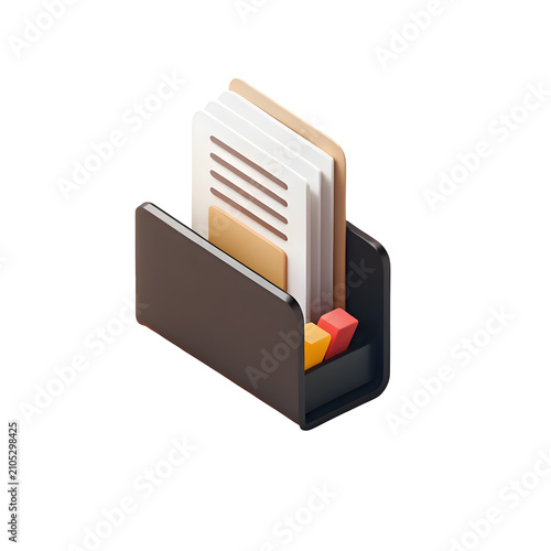 Document Organizer with Tabs: A sleek, modern organizer holding stacked documents and vibrant tabs, symbolizing order, efficiency, and information management.