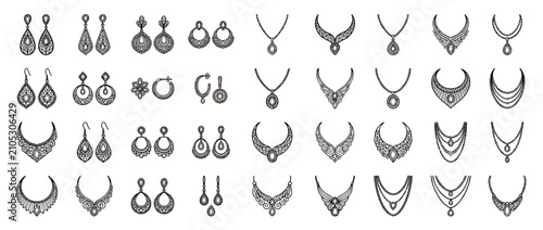 Bilde på lerret Collection of Hand-Drawn Elegant Jewelry Designs