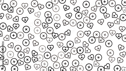 Fotografie Black and white circle and heart pattern, ideal for art prints, stationery, textiles, and packaging design