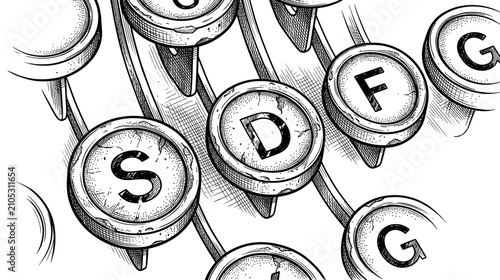 Fotografie Vintage Typewriter Keys Close-up Sketch