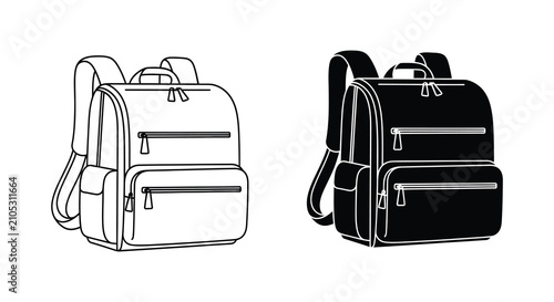 Tableau sur toile School Backpack Silhouette Black And White Linear Illustration schoolbag rucksac