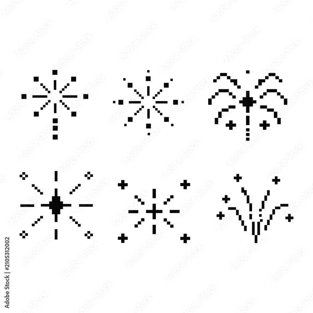 Fototapeta premium Black fireworks burst pixel art