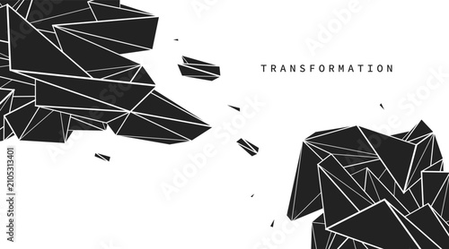 Fotografie Structural transformation of fragmented forms into a coherent system, expressing process, balance, logic, and the evolution of complex integrated structure