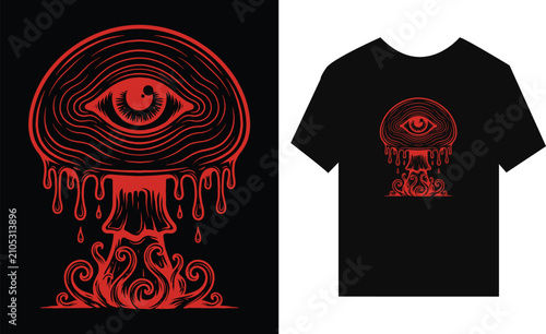 Creepy Red Eye Dripping Blood Graphic Design TShirt Art