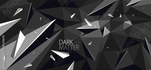Photos Dark polygonal vector abstract background, low poly surface with explosion of flying debris particles, 3D dynamism broken structure, motion force elements