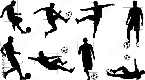 Bild auf Leinwand Dynamic Soccer Player Silhouette Icon Set Featuring Professional Football Athlet