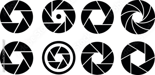 Minimalist camera shutter iris with different blade counts in black and white