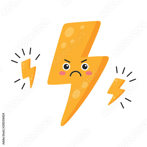 Canvas Print Angry cheese lightning bolt with blush and sparks around on white background