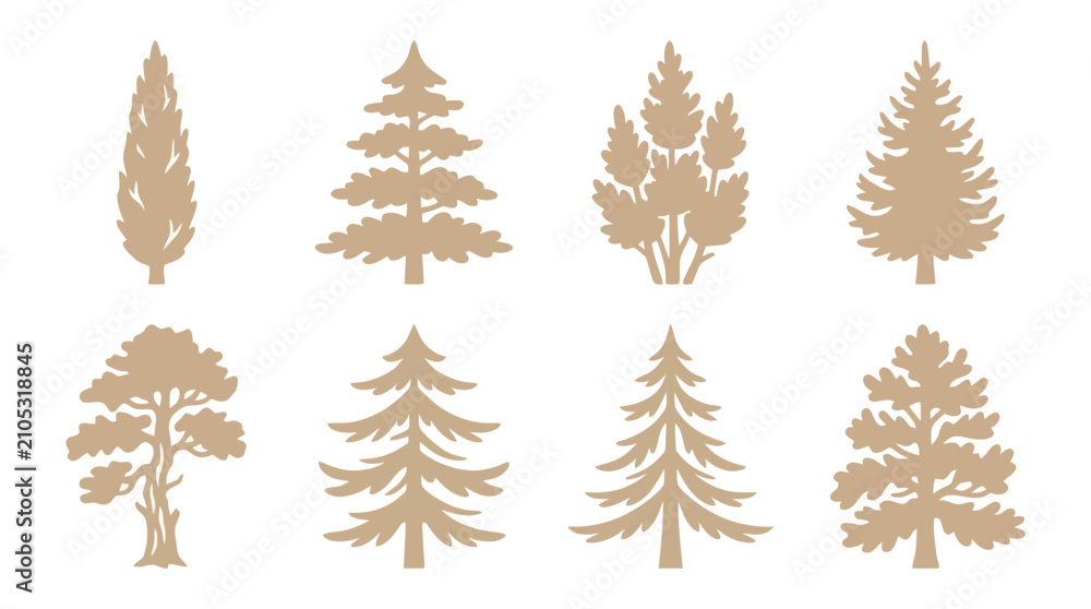Obraz premium Collection of stylized evergreen tree silhouettes