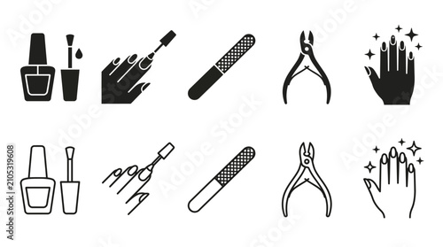 Foto Nail Care Manicure Icons with Tools Polish and Grooming Designs
