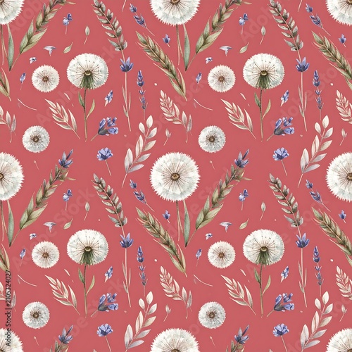 Boho meadow wild dandelion flower seamless pattern for textile and background design