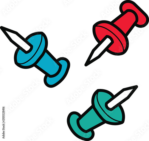 Set of Colorful Push Pin Illustration Icons