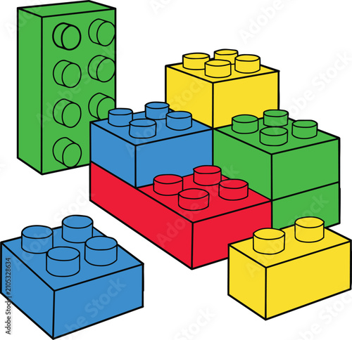 Colorful Plastic Toy Building Bricks Illustration on White