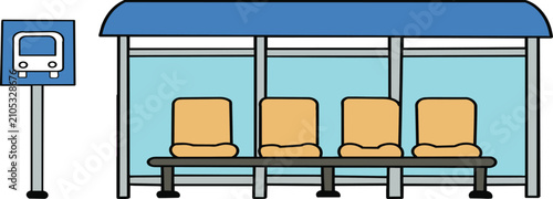 Cartoon bus stop shelter with sign illustration