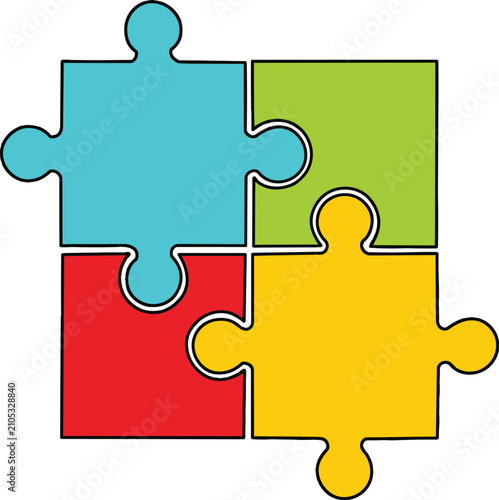 Four Colorful Interlocking Jigsaw Puzzle Pieces Illustration