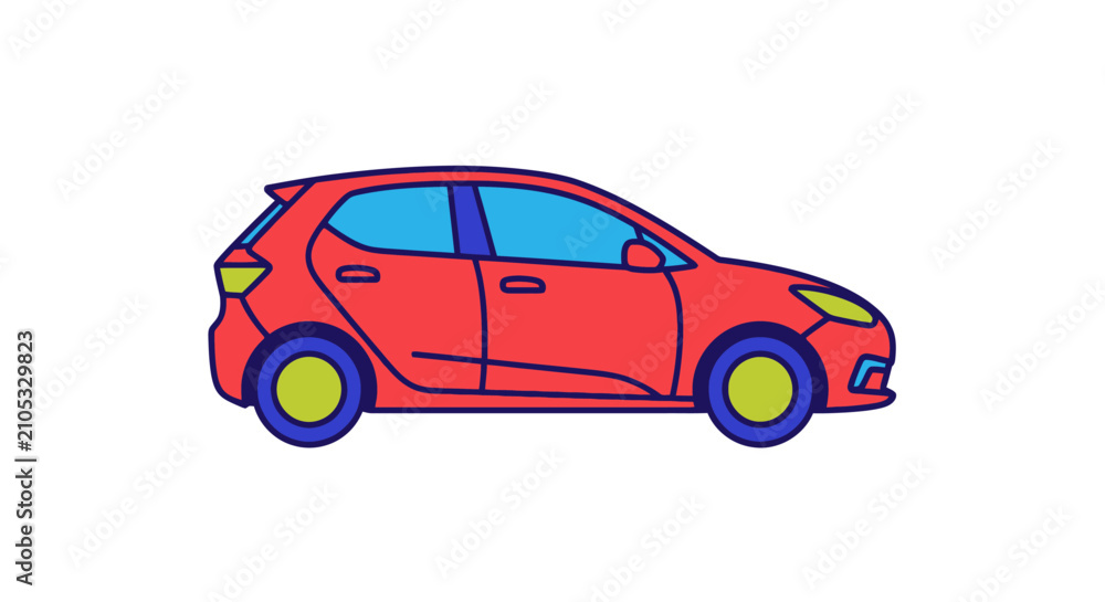 Fototapeta premium Red Car Side View Illustration.