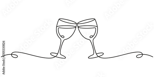 Quadro su tela Two wine glasses clinking together continuous line drawing