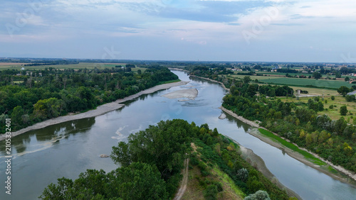 Widespread drought dramatically reducing Po river water levels and exposing sandbanks