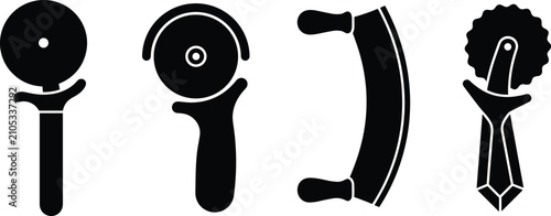 Fotografía Pizza Cutter Icon Set with Silhouette Symbols for Rotary Wheel Fluted Pastry Rol